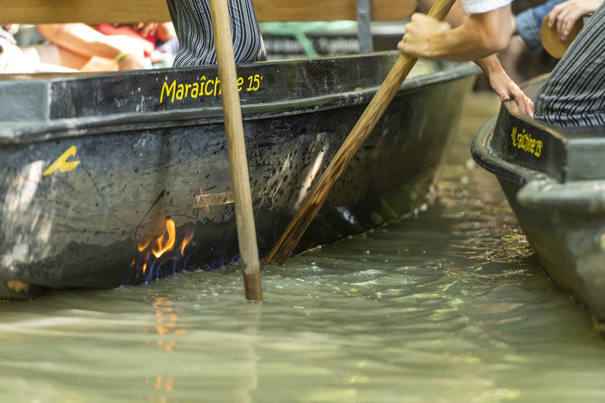 Balade barque feu marais poitevin Vendée