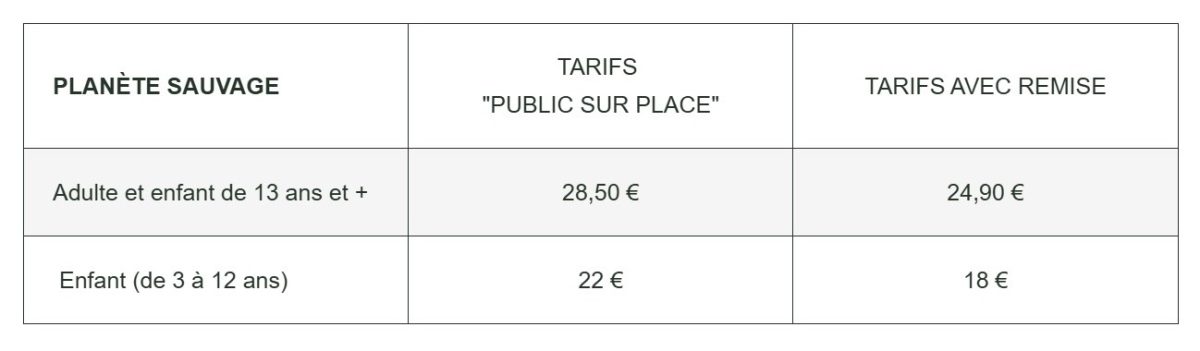 Tarifs préférentiels Planète Sauvage 2025 pour le web