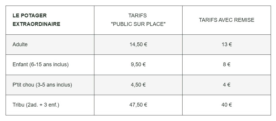 Tarifs préférentiels Potager Extraordinaire pour le web