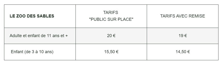 Tarifs préférentiels Zoo des Sables pour le web