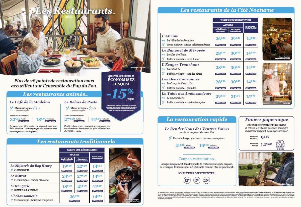 Restaurants du Puy du Fou 2026