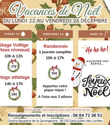 Vacances de Noël au Centre Équestre de la Garangeoire